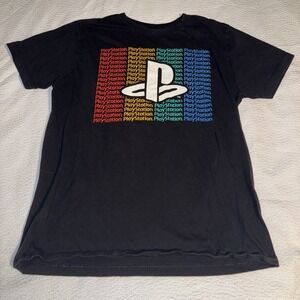 Sony Playstation Men's‎ Large Black T-Shirt Gaming Video Game Multicolor Logo